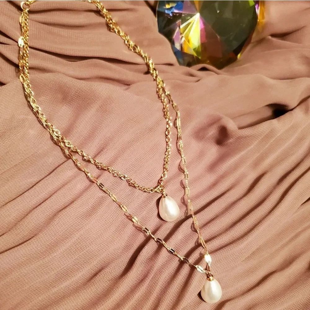 Two Strand Pearl Y Necklace - Picture 4 of 5